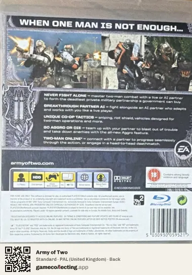 Army of Two PlayStation 3, United Kingdom box back