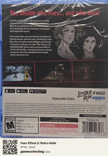 Fear Effect 2: Retro Helix PlayStation 5, NTSC box back