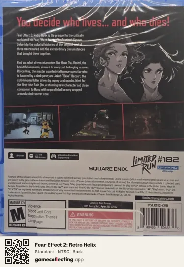 Fear Effect 2: Retro Helix PlayStation 5, NTSC box back