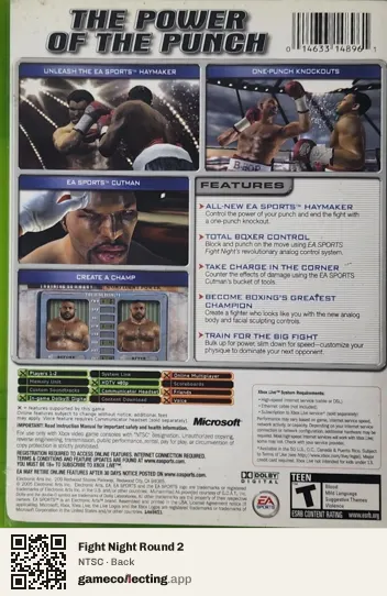 Fight Night Round 2 Xbox, NTSC box back