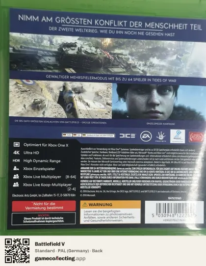 Battlefield V Xbox One, Germany box back
