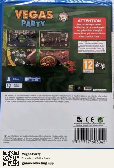Vegas Party PlayStation Vita, PAL box back