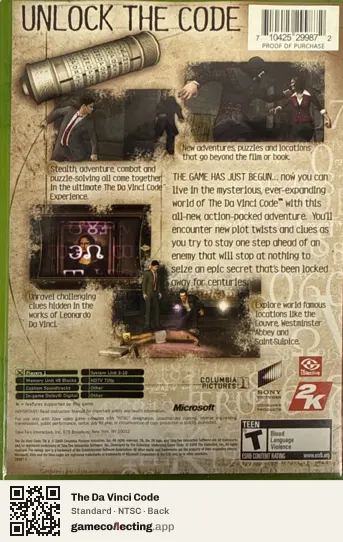 The Da Vinci Code Xbox, NTSC box back