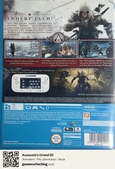 Assassin's Creed III Nintendo Wii U, Germany box back