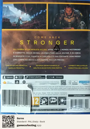 Saros PlayStation 5, Italy box back
