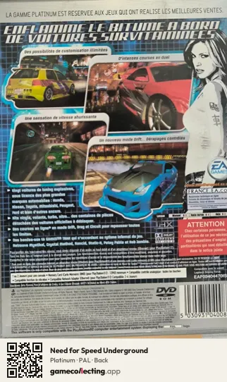 Need for Speed Underground PlayStation 2, PAL box back