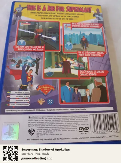 Superman: Shadow of Apokolips PlayStation 2, PAL box back