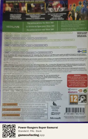 Power Rangers Super Samurai Xbox 360, PAL box back
