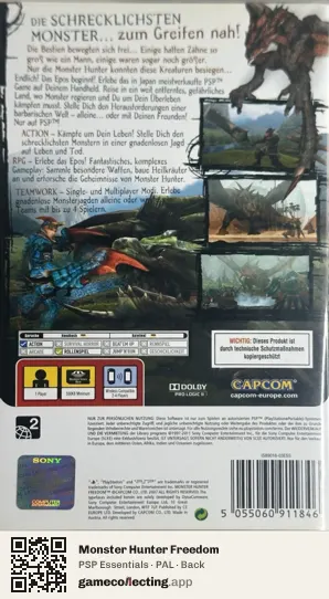Monster Hunter Freedom PlayStation Portable, PAL box back