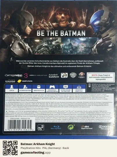 Batman: Arkham Knight PlayStation 4, Germany box back