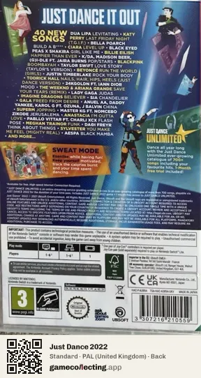 Just Dance 2022 Nintendo Switch, United Kingdom box back
