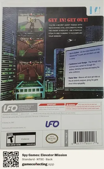 Spy Games: Elevator Mission Nintendo Wii, NTSC box back
