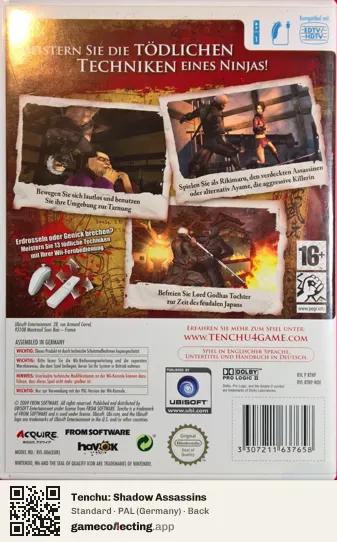 Tenchu: Shadow Assassins Nintendo Wii, Germany box back