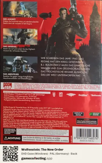 Wolfenstein: The New Order Computer, Germany box back