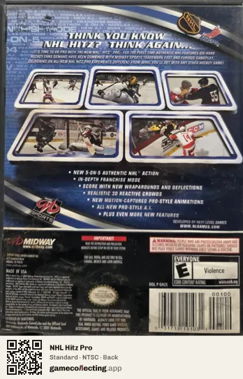 NHL Hitz Pro Nintendo GameCube, NTSC box back