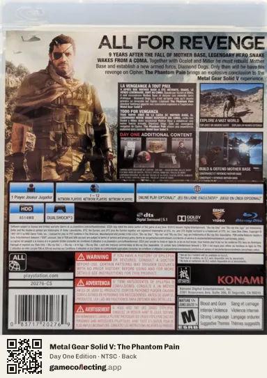 Metal Gear Solid V: The Phantom Pain PlayStation 3, NTSC box back