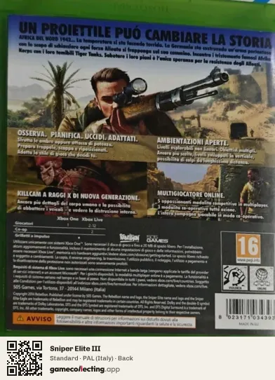 Sniper Elite III Xbox One, Italy box back