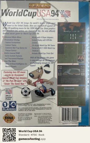 World Cup USA 94 Sega Mega-CD / Sega CD, NTSC box back