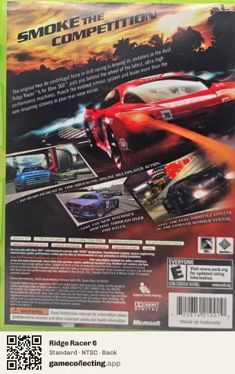 Ridge Racer 6 Xbox 360, NTSC box back