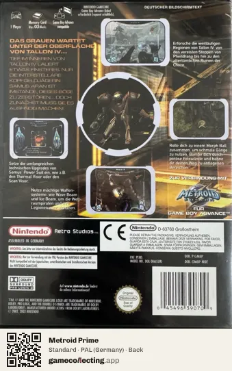 Metroid Prime Nintendo GameCube, Germany box back