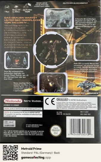 Metroid Prime Nintendo GameCube, Germany box back
