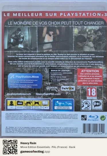 Heavy Rain PlayStation 3, France box back