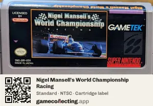 Nigel Mansell's World Championship Racing Super Nintendo Entertainment System, NTSC cartridge label