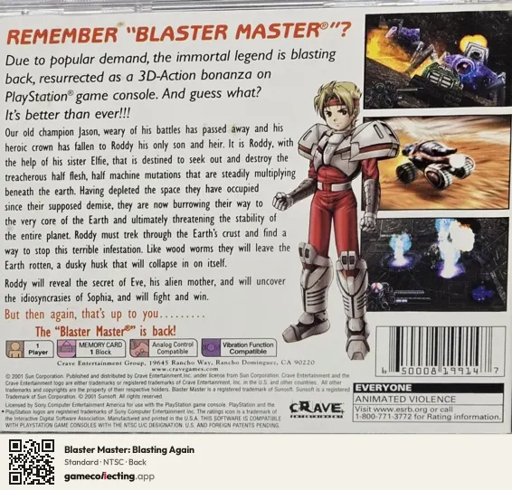 Blaster Master: Blasting Again PlayStation, NTSC box back