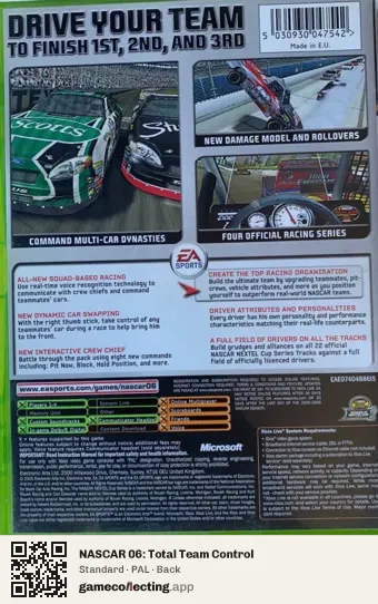 NASCAR 06: Total Team Control Xbox, PAL box back