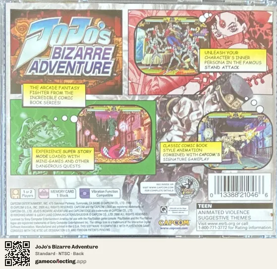 JoJo's Bizarre Adventure PlayStation, NTSC box back
