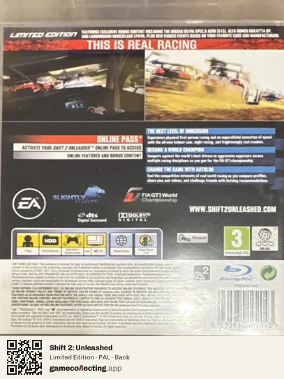 Shift 2: Unleashed PlayStation 3, PAL box back