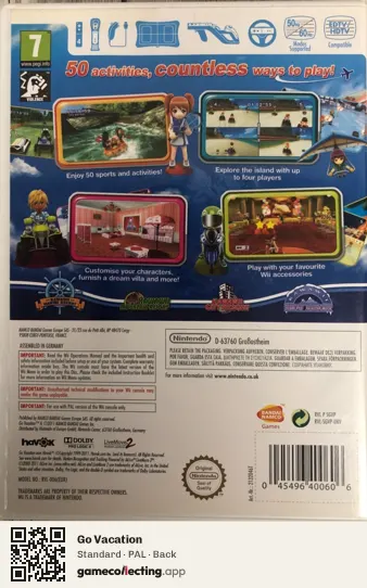 Go Vacation Nintendo Wii, PAL box back