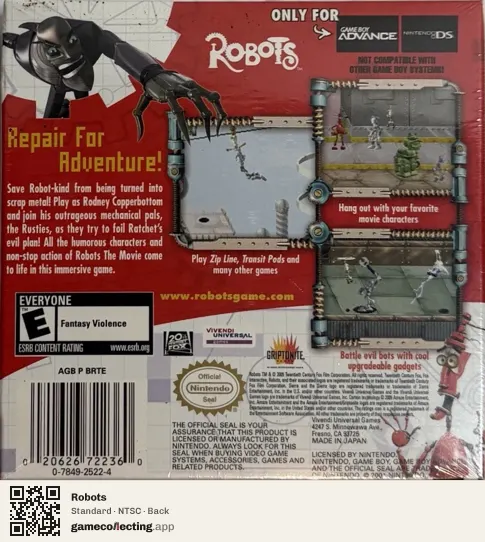 Robots Game Boy Advance, NTSC box back