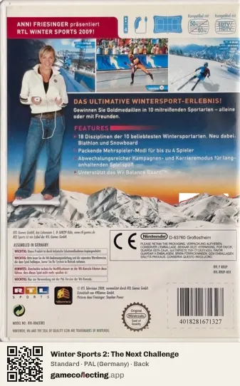 Winter Sports 2: The Next Challenge Nintendo Wii, Germany box back