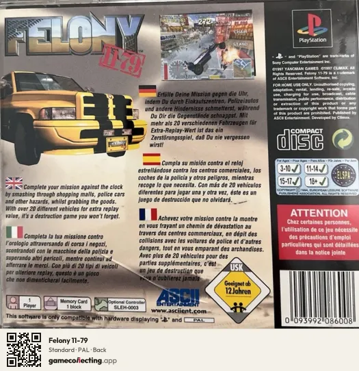 Felony 11-79 PlayStation, PAL box back