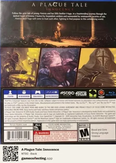 A Plague Tale: Innocence PlayStation 4, NTSC box back