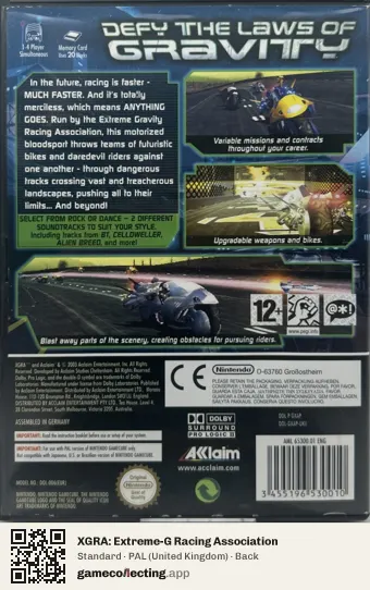 XGRA: Extreme-G Racing Association Nintendo GameCube, United Kingdom box back