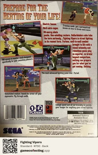 Fighting Vipers Sega Saturn, NTSC box back