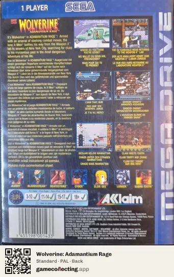Wolverine: Adamantium Rage Sega Mega Drive / Genesis, PAL box back