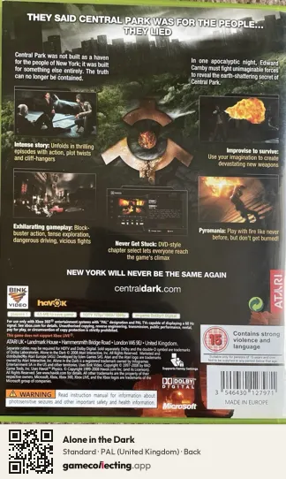 Alone in the Dark Xbox 360, United Kingdom box back