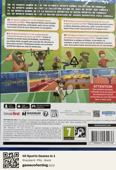 40 Sports Games in 1 PlayStation 5, PAL box back