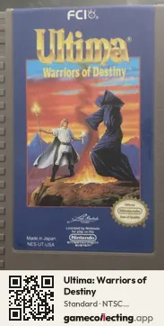 Ultima: Warriors of Destiny Nintendo Entertainment System, NTSC cartridge label