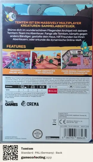 Temtem Nintendo Switch, Germany box back