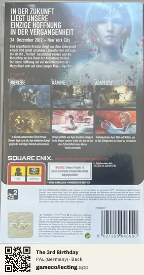 The 3rd Birthday PlayStation Portable, Germany box back