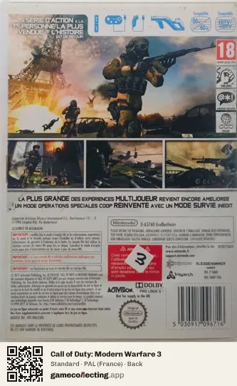 Call of Duty: Modern Warfare 3 Nintendo Wii, France box back