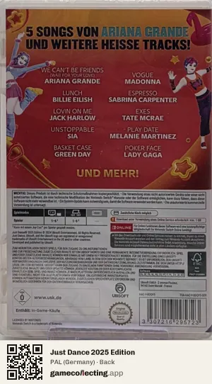 Just Dance 2025 Edition Nintendo Switch, Germany box back
