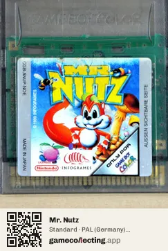 Mr. Nutz Game Boy Color, PAL cartridge label