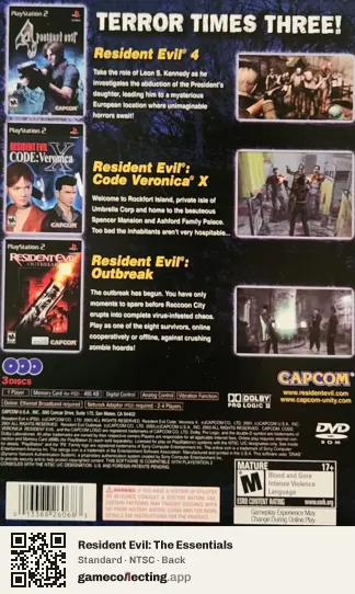 Resident Evil: The Essentials PlayStation 2, NTSC box back