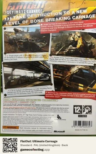 FlatOut: Ultimate Carnage Xbox 360, United Kingdom box back