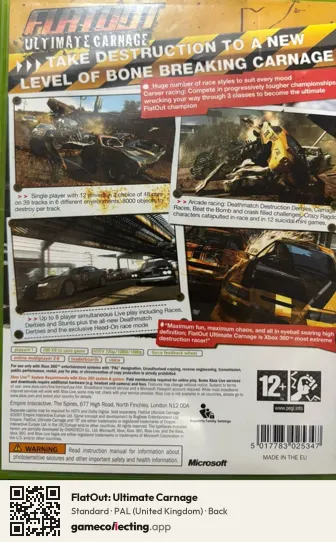 FlatOut: Ultimate Carnage Xbox 360, United Kingdom box back